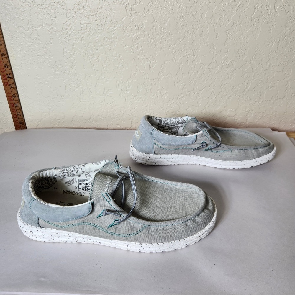 Hey Dude Wally Flow Steel Grey Canvas Slip On Loafers Mens Size 11 112303213